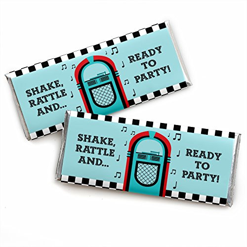 50's Sock Hop - Candy Bar Wrapper 1950s Rock N Roll Party Favors - Set of 24 50's Sock Hop - Candy Bar Wrapper 1950s Rock N Roll Party Favors - Set of 24