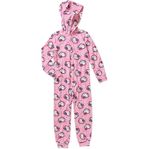 Girls Pink Hello Kitty Hooded One Piece Pajama Set-- Blanket Sleeper 6/6X