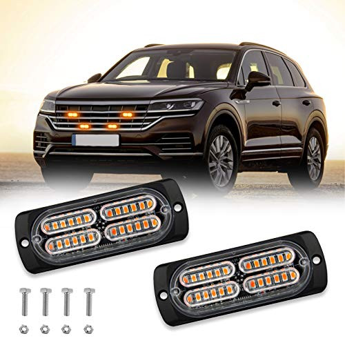 OPL5 2Pcs Emergency Strobe Lights, Universal Surface Mount Amber Ultra Slim Sync Feature Warning Flashing Hazard Warning Beacon Lights for Truck Car 12-24V Amber