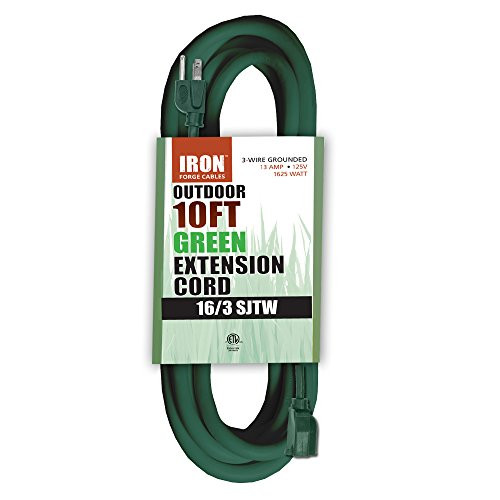 10 Ft Outdoor Extension Cord - 16/3 Durable Green Cable