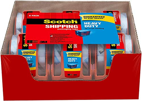 Scotch Heavy Duty Shipping Packaging Tape, 6 Rolls with Dispenser, 1.88inch  x 22.2 yd, 1.5inch  Core, Great for Packing, Shipping  and  Moving, Clear 142-6, 1 Pack