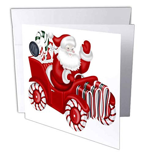 3dRose Cute Smiling Santa Claus in A Christmas Candy Car Illustration - Greeting Cards gc_328160_1