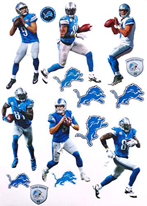 Detroit Lions FATHEAD Team Set 6 Players plus  2 Lions Logo Official NFL Vinyl Wall Graphics - Each Player 7inch  INCH