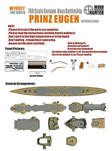 Hunter W70027 1/700 Greman Heavy Cruiser PRINZ Eugen Wooden Deck for Tamiya