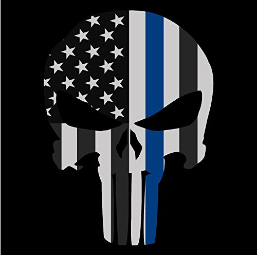 Vinyl Sticker Decal Punisher Skull American Flag Police Thin Blue LINE Life Vinyl Car Truck Window, 10 in. Top x 7 in. Wide