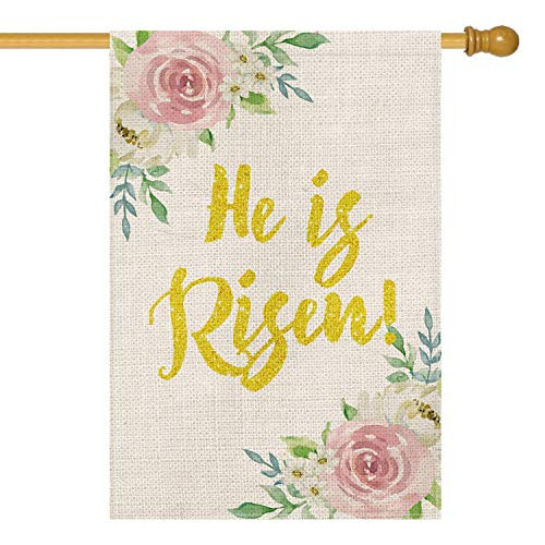 Tangry He is Risen House Flag Vertical Double Sided Spring Flowers, Easter Yard Outdoor Decoration Inch
