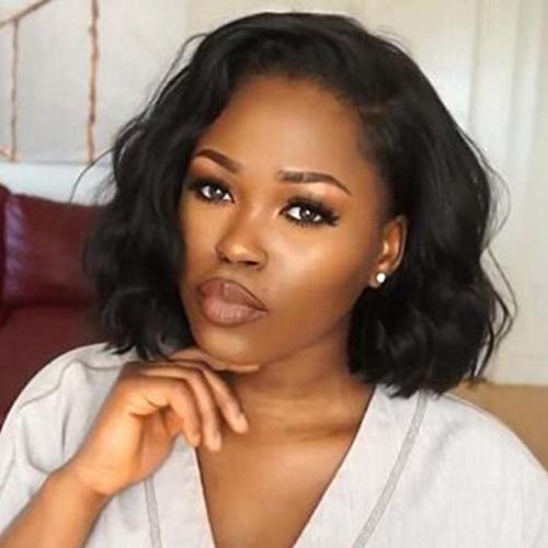 Synthetic Wavy BoB Wigs for Black Women Side Part Short Curly Wavy Bob Wigs Shoulder Length Wig 12inch  Natural Looking Black Bob Wavy Wigs for Daily Party Use Heat Resistant Fiber Wigs