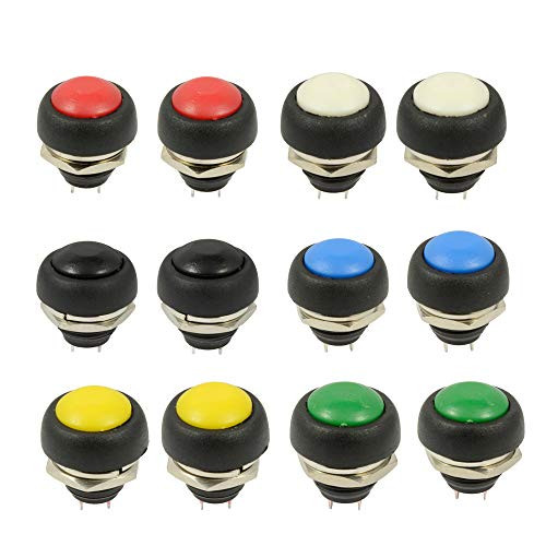 Amadear 5Pcs Mini Push Button 12mm Waterproof Lockless Momentary ON/OFF Switch