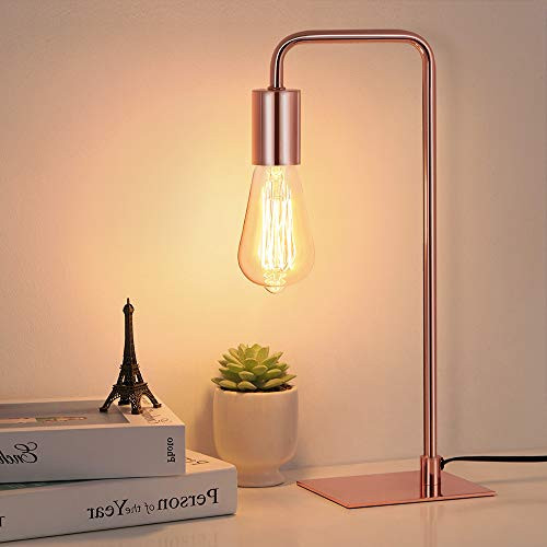 Rose Gold Table Lamp Industrial Desk Lamp Small Metal Nightstand Lamp Bedside Table Lamp for Reading Dressers Dorm Bedroom Guest Room Office