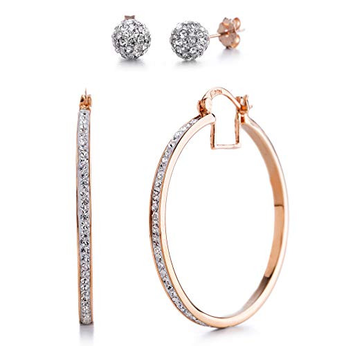 Devin Rose 40mm Hoop and Ball Stud Earrings for Women made With Swarovski Crystals in Rose Gold Plated Brass Pink Set Devin Rose 40mm Hoop and Ball Stud Earrings for Women made With Swarovski Crystals in Rose Gold Plated Brass Pink Set