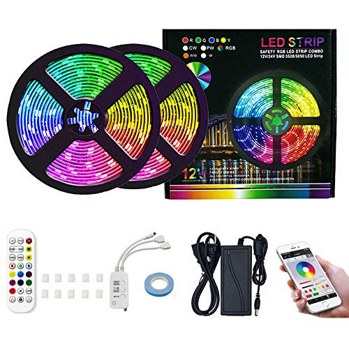 Smart LED Strip Lights 32.8ft Outdoor Led Lights Strips Waterproof Color Changing 5050 RGB Music Sync 12V Led Rope Lights with Remote App Control for Bedroom Room Lights Decoration-Bluetooth