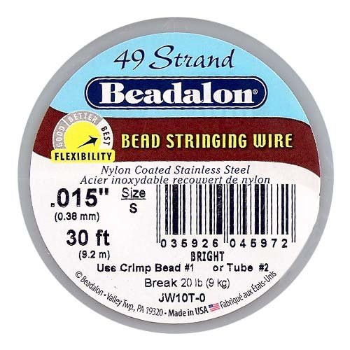 Beadalon 49-Strand Bead Stringing Wire, 0.015-Inch, Bright, 30-Feet
