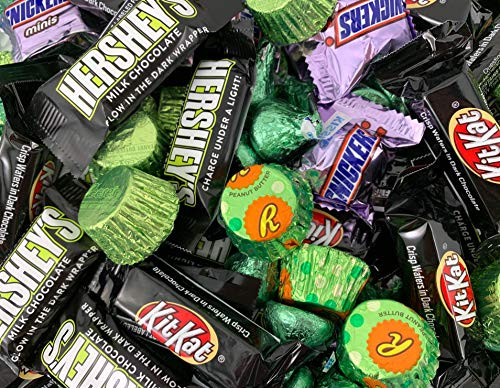 Valentine's Favorite Candy Hershey's, KIT KAT, REESE'S, KISSES, Snickers, Dark and Light Green Wrappers Chocolate Candy Assortment, Bulk 3.5 Lbs
