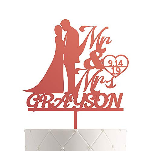Personalized Wedding Cake Topper With Customized Bride and Groom Last Name or Marriage Date for Mr Mrs Rose Mirror