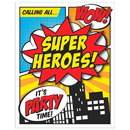Amscan 494154 Superhero Large Novelty Invites, Party Supplies, 6" x 4" Multicolor