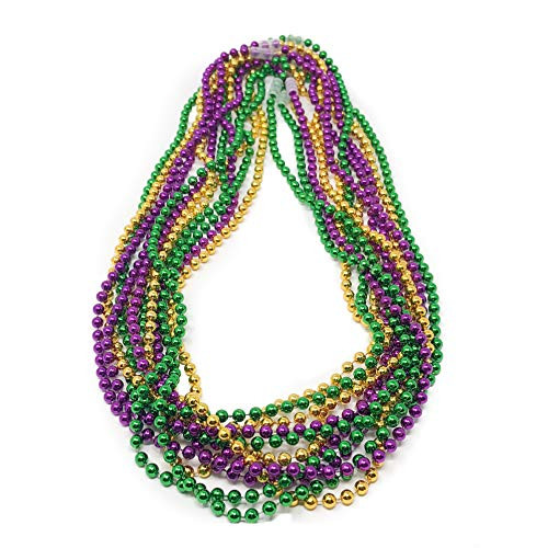 144 Mardi Gras Beads - 33inch  Metallic Necklace Bulk Assortment