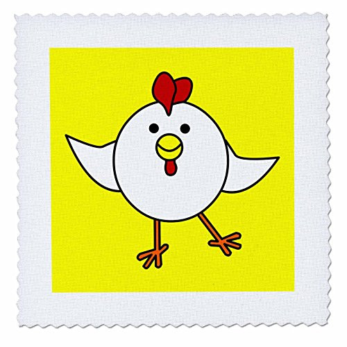 3dRose qs_10778_1 Cute White Chicken Dance with Yellow Background-Quilt Square, 10 by 10-Inch