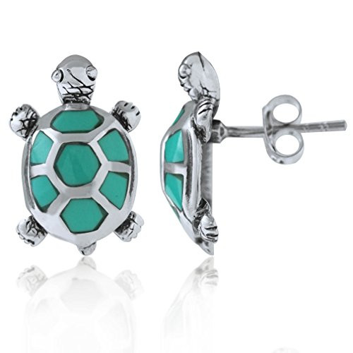 Silvershake Created Green Turquoise 925 Sterling Silver Turtle Post Earrings Silvershake Created Green Turquoise 925 Sterling Silver Turtle Post Earrings