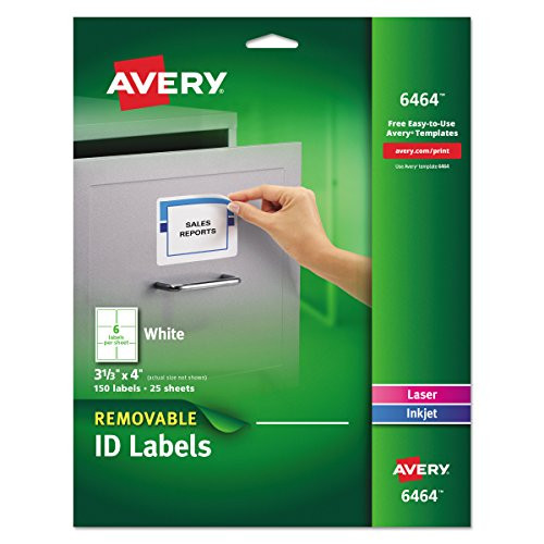 Avery Removable 3-1/3 x 4 Inch White ID Labels 150 Pack (6464)