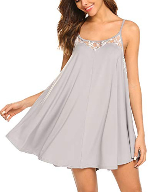 Ekouaer Women Lingerie Sleepwear Chemises V-Neck Full Slip Babydoll Nightgown Dress Light Grey Ekouaer Women Lingerie Sleepwear Chemises V-Neck Full Slip Babydoll Nightgown Dress Light Grey