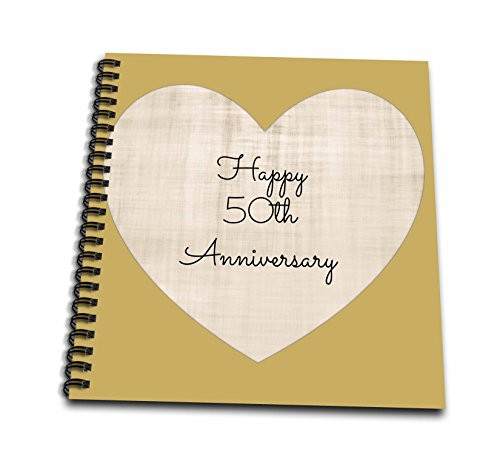 3dRose Happy 50th Anniversary with Gold Colored Heart Background-Drawing Book, 8 by 8" (db_221903_1)