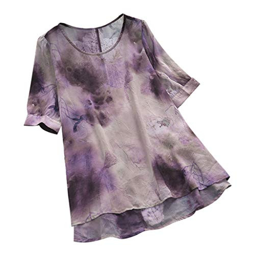 Pottseth Womens Long Sleeve Tops and Blouses Womens Round Neck Leopard Long Sleeve Color Block Casual Loose T-Shirt Tops Tee Purple