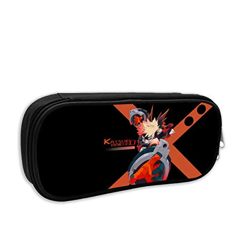 My Hero Academia-Katsuki Bakugo Teens Pen Box Portable Pencil Makeup Pouch Student Large Capacity Canvas Pencil Case Black