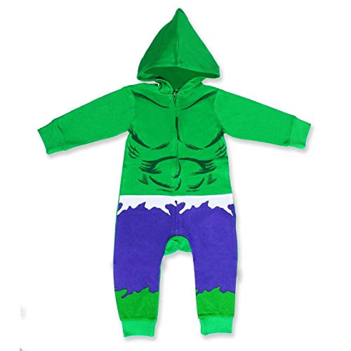 Marvel Boy's The Incredible Hulk Zip Up Hooded Coverall, 100 percent Cotton, Green, Size 4T