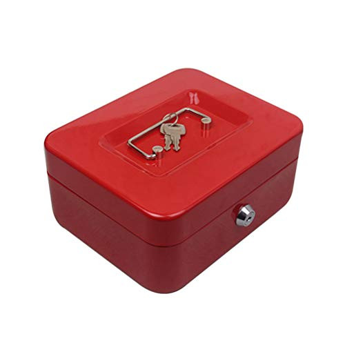 LIOOBO Metal Cash Box with Lock Mini Money Safe Box Cash Register Box with Coin Tray for Petty Cash Red