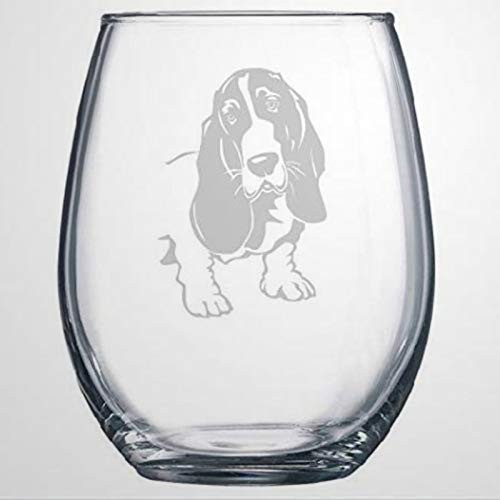 Personalized Basset Hound Dog Lover Owner Present Wine Glass Stemless Wine Glass Laser Engraved custom Whiskey Glass custom Shot Glass,15 oz