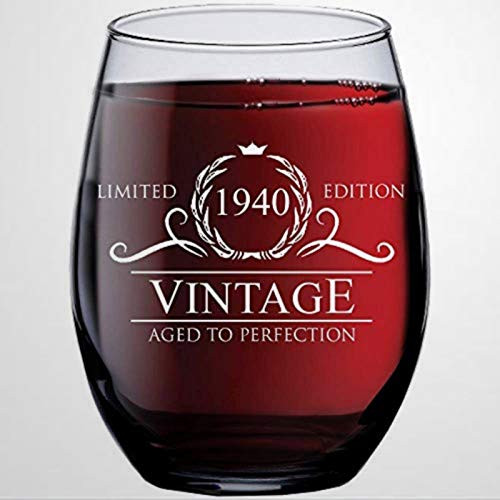 1940 80th Birthday Present for Women And Men Wine Glass Funny Vintage 80 Year Old Presents Best Anniversary Present Stemless Wine Glass Laser Engraved custom Whiskey Glass custom Shot Glass,15 oz