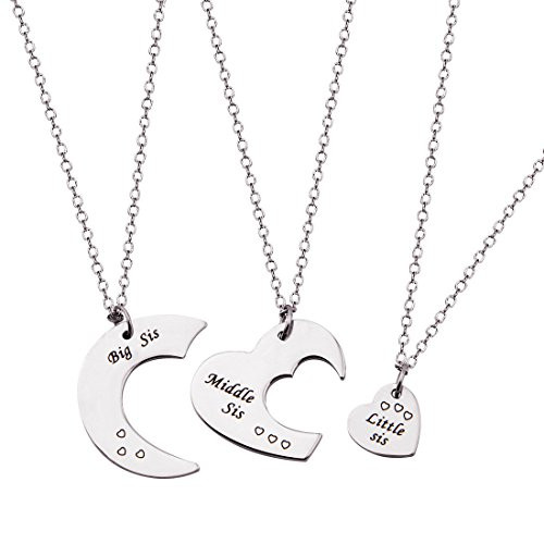KUIYAI Big Sis Middle Sis Little Sis 3 Piece Cut Heart Necklace Set Big Middle Little Sis Necklace KUIYAI Big Sis Middle Sis Little Sis 3 Piece Cut Heart Necklace Set Big Middle Little Sis Necklace