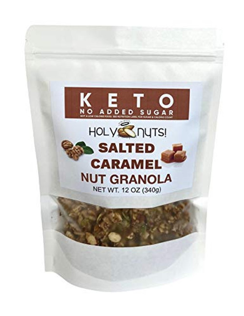 Holy Nuts Keto Food Low Carb Granola - Cereal Snack - Paleo Friendly - Ketogenic Breakfast Nut Foods - Low Sugar, Grain  and  Gluten Free Healthy Travel Dessert  Salted Caramel