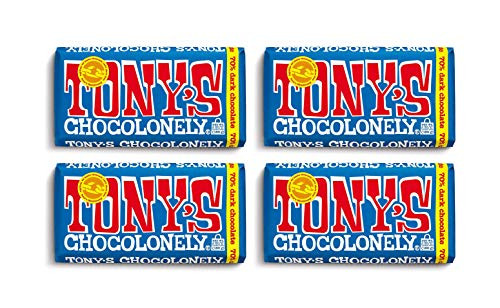 Tony's Chocolonely  Pack of 4  70 percent Dark Chocolate  Bar, 6.35 Oz Each