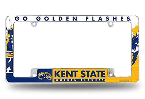 Rico Industries, Inc. Kent State Golden Flashes License Plate Frame EZ View All Over Design Heavy Gauge Metal Chrome Tag Cover University