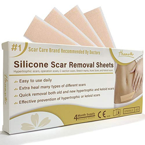 HANASCAR Professional Silicone Scar Removal Sheets, 4 Reusable Sheets, Scars Caused by C-Section, Surgery, Burn, Injuries, Acne, and Stretch Marks, Works on Old and New Scars, 5.7inch x1.57 HANASCAR Professional Silicone Scar Removal Sheets, 4 Reusable Sheets, Scars Caused by C-Section, Surgery, Burn, Injuries, Acne, and Stretch Marks, Works on Old and New Scars, 5.7inch x1.57