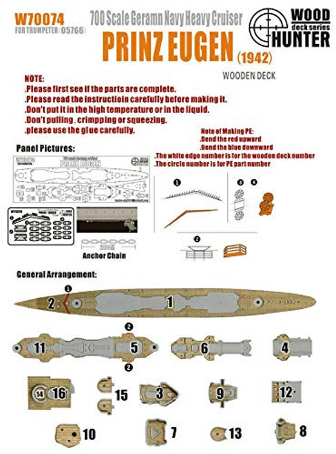 Hunter W70074 1/700 Wood Deck German Navy Heavy Cruiser PRINZ Eugen 1942