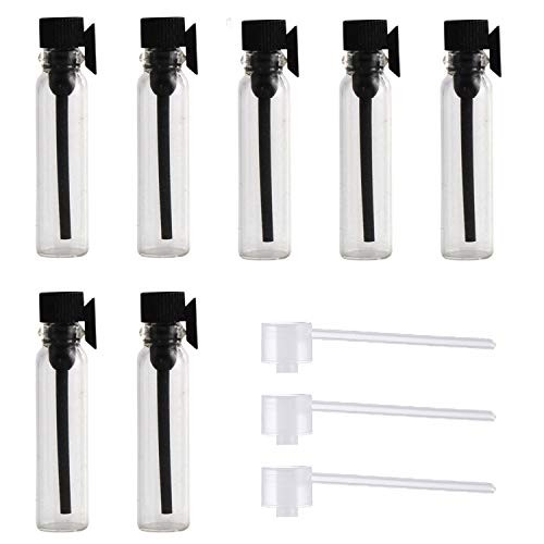 Glowki 100 Pcs Empty Perfume Sample Bottles and 5 Pcs Perfume Dispenser Pumps, Mini Glass Refillable Sample Vial Containers with Clear Cap for Aromatherapy, Essential Oil, Fragrance and Liquid,Black