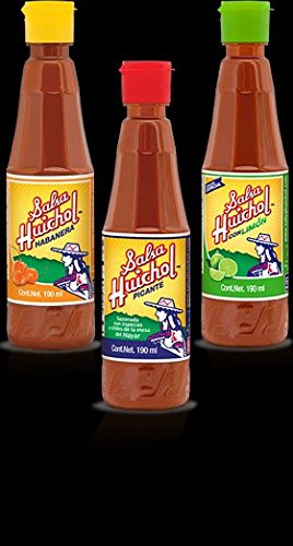 Set of 3 Gourmet Salsa Huichol Hot Sauce, with Lime  and  Habanera Roja, 6.5 oz bottles