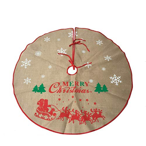 LOLOAJOY Santa Claus Elk Merry Christmas Christmas Tree Skirt Tree Ornaments Decoration Printed for Merry Christmas Party (48 inch, Merry Christmas)