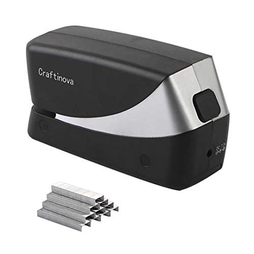 Craftinova Electric Stapler, 25 Sheet Capacity,Including 2000 Staples ?Jam Free Stapler?Professional and Home Office Stapler?Battery not Included?AC or Battery Powered.?Black Silver? 