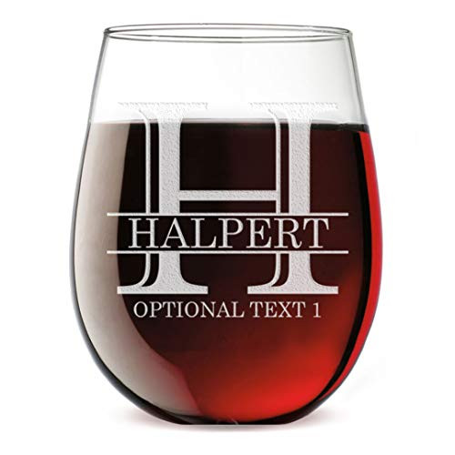 Personalized Etched Monogram 17oz Stemless Wine Glass  Halpert