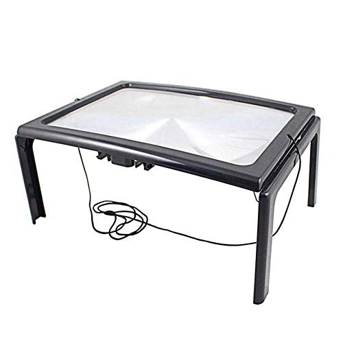 4LED 3X Magnifying Glass,A4 Rectangle Full Page Large Magnifier Foldable Handsfree Lens,Desk, Table, Task, Craft, Jewelry,Sewing,Workbench