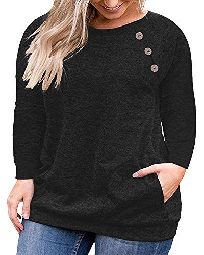 VISLILY Women's Plus Size Casual Blouse Shirts Loose Tunic Tops Long Sleeve Black 20W