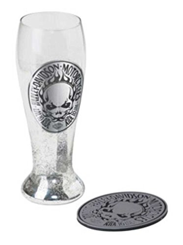Harley-Davidson Tribal Flaming Skull Pilsner Set 22oz Hand Blown Glass HDL-18756