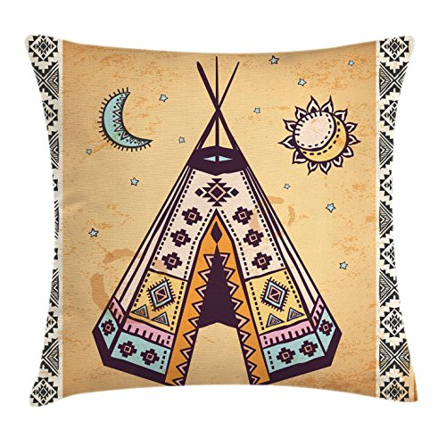 Ambesonne Tribal Throw Pillow Cushion Cover, Tent with Cultural Unique Bohemian Free Spirit Design, Decorative Square Accent Pillow Case, 20inch  X 20inch , Pale Coffee Brown