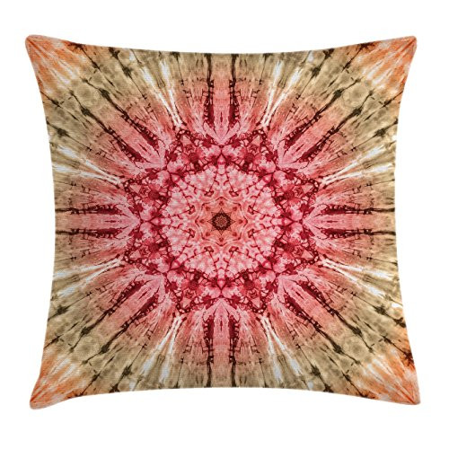 Ambesonne Batik Throw Pillow Cushion Cover, Gradient Circle Batik Pattern with Spectral Pleats and Distressed Spots Image Print, Decorative Square Accent Pillow Case, 20inch  X 20inch , Red Brown
