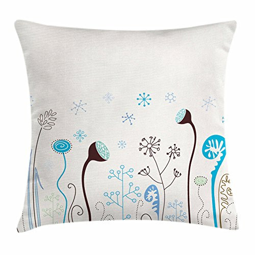 Ambesonne Winter Throw Pillow Cushion Cover, Seasonal Flowers Snowflakes Hand Drawn Style Abstract Blossoms, Decorative Square Accent Pillow Case, 20inch X 20inch , Blue Brown White Ambesonne Winter Throw Pillow Cushion Cover, Seasonal Flowers Snowflakes Hand Drawn Style Abstract Blossoms, Decorative Square Accent Pillow Case, 20inch X 20inch , Blue Brown White