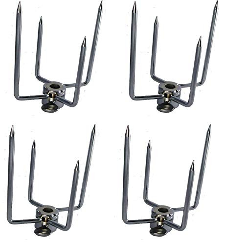 OneGrill Chrome Steel Grill Rotisserie Spit Rod Forks Fits 1/2 Inch Hexagon, 3/8 Inch Square, 1/2 Inch Round. 2-Pack Includes 2 Sets