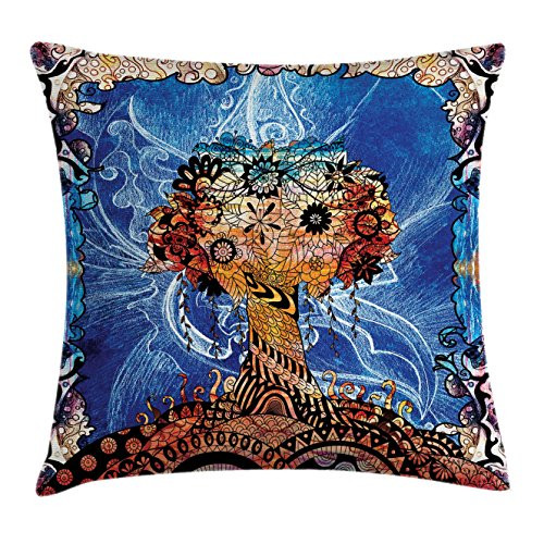 Ambesonne Trippy Throw Pillow Cushion Cover, Indie Style Sketchy Retro Tree with Flower Forms on Paisley Backdrop Abstract Image, Decorative Square Accent Pillow Case, 20inch X 20inch , Blue Brown Ambesonne Trippy Throw Pillow Cushion Cover, Indie Style Sketchy Retro Tree with Flower Forms on Paisley Backdrop Abstract Image, Decorative Square Accent Pillow Case, 20inch X 20inch , Blue Brown